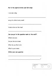 English worksheet: Puncutation and Sentences