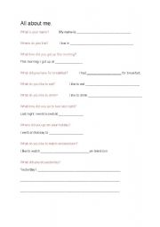 English Worksheet: All About Me