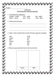 English Worksheet: Opposites