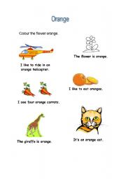 English worksheet: Review of the colour orange and simple sentence structure using easy vocabulary.