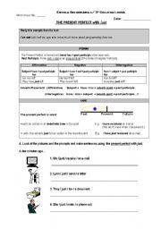 English Worksheet: The Present Perfect with just