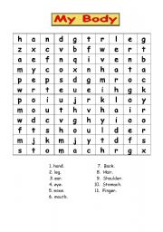 English Worksheet: parts of the body- crossword