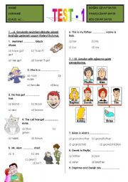 English Worksheet: Test 1 for 6th grade