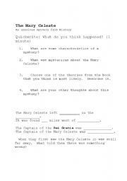 English worksheet: The Mary Celeste questions