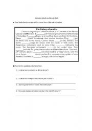 English worksheet: exam: simple past: the history of cumbia