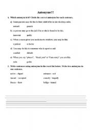 English Worksheet: Antonyms