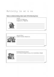 English Worksheet: Activity in at and on