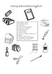 English Worksheet: COLOR THE SCHOOL OBJECTS