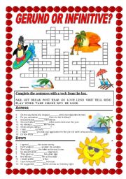 English Worksheet: GERUND OR INFINITIVE? - crossword