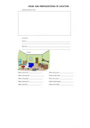 English worksheet: HOUSE AND PREPOSISITIONS OF PLACE