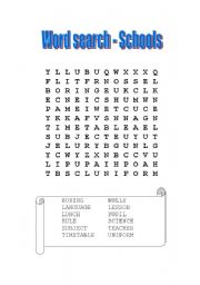 English worksheet: Word search - schools