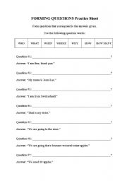 English worksheet: Forming Questions - Practice Sheet