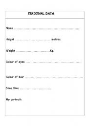 English worksheet: PERSONAL DATA