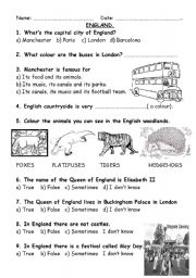 English Worksheet: INFORMATION ABOUT ENGLAND