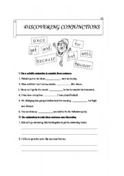 English worksheet: Discovering Conjunctions