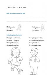 English Worksheet: Ive got, Shes got, Hes got