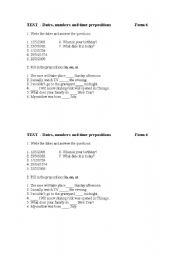 English worksheet: Date and time prepositions