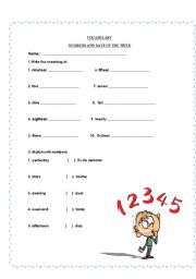 English worksheet: Days and numbers