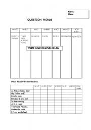 English worksheet: question words