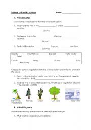 English Worksheet: Animals Worksheet - Habitats, Kingdoms and Life Cycles