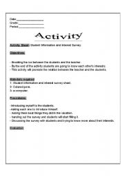 English Worksheet: lesson plan activity