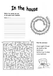 English Worksheet: rooms spiral and maze activity