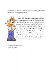 English Worksheet: Simple past ( mistakes)