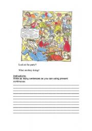 English Worksheet: Look at the party