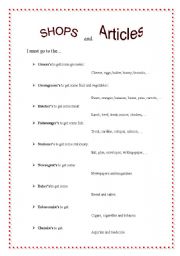 English Worksheet: SHOPS and ARTICLES