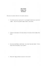 English worksheet: Harry Porter Chapter question