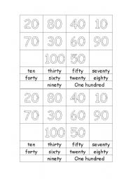 English Worksheet: 10 to 100