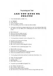 English worksheet: Are you rude or polite? A psychological test