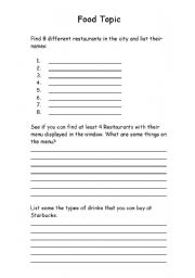 English Worksheet: Food Topic