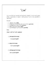 English worksheet: can ,affirmative,negative and interrogative form 