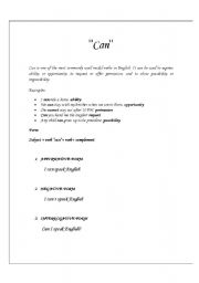 English Worksheet: can ,affirmative,negative and interrogative form 