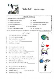 English Worksheet: Lyrics Worksheet:  Sk8er Boi by Avril Lavigne