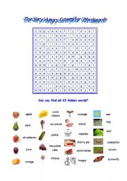 English Worksheet: The Very Hungry Caterpillar Wordsearch