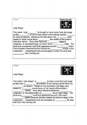 English worksheet: Pirates - Jolly Roger Cloze  Barrier activity