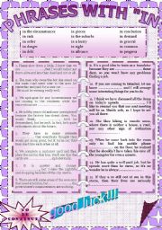 English Worksheet: PHRASES WITH IN 2