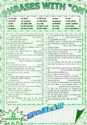 English Worksheet: PHRASES WITH ON