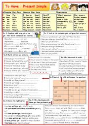 English Worksheet: TO HAVE  present tense