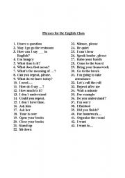 English Worksheet: phrases for the English class