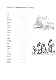 English worksheet: COUNTABLE  OR UNCOUNTABLE NOUNS