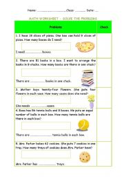 English Worksheet: Division worksheet - problem solving + Keys (easy)