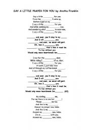 English worksheet: aretha Franklin, a little prayer for you