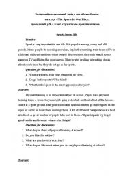 English worksheet: Sports in our life