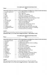 English Worksheet: Vocabulary Definition Practice