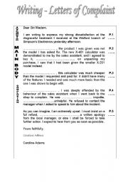 English Worksheet: Writing a Letter of Complaint