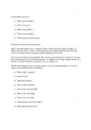 English Worksheet: information about yourself