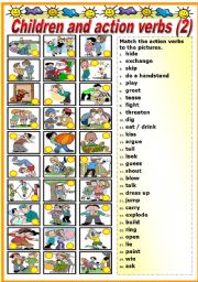 English Worksheet: CHILDREN AND ACTION VERBS - MATCHING 2-2 (B&W VERSION INCLUDED)